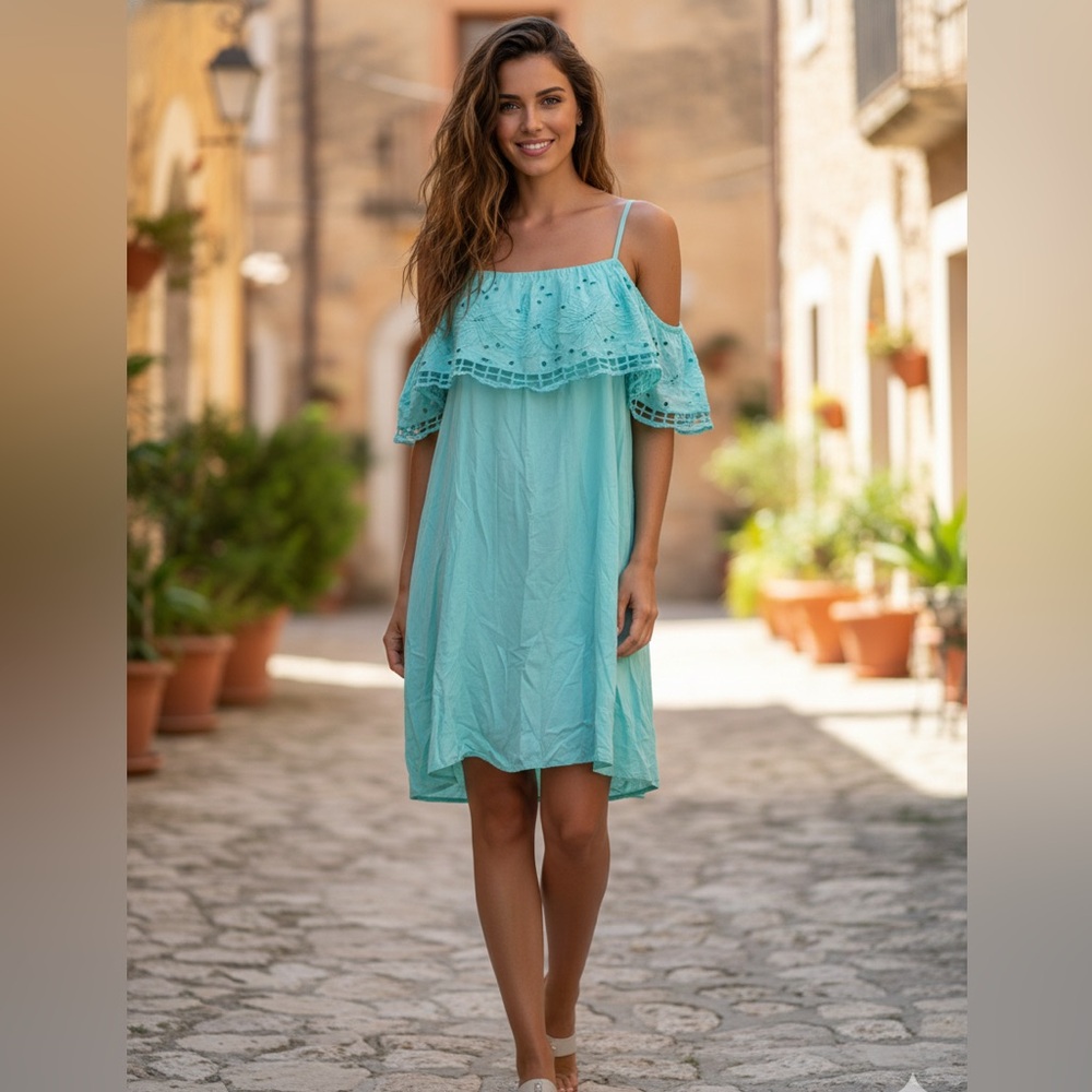 Tiare Hawaii Teal Off the Shoulder Strap Sundress-OS-NWT